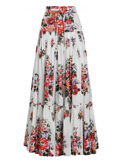 Dolce & Gabbana Floral Drawstring Skirt In White
