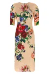 Dolce & Gabbana Women Satin Dress With Iconic Floral Print In Neutral