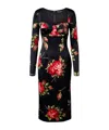 Dolce & Gabbana Rose-print Satin Long-sleeve Midi Dress In Black