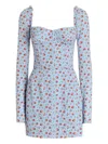 Dolce & Gabbana Small Rose-print Short Charmeuse Dress In Blue