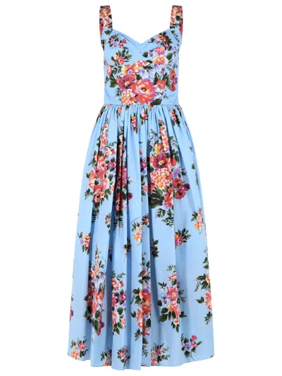 Dolce & Gabbana Floral Dress In Light Blue Cotton