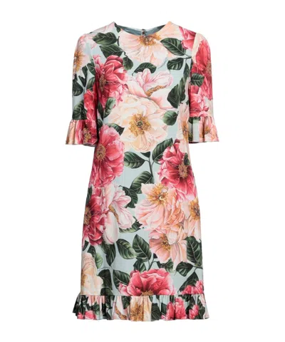 Dolce & Gabbana Ruffled Floral-print Crepe Mini Dress In Multi