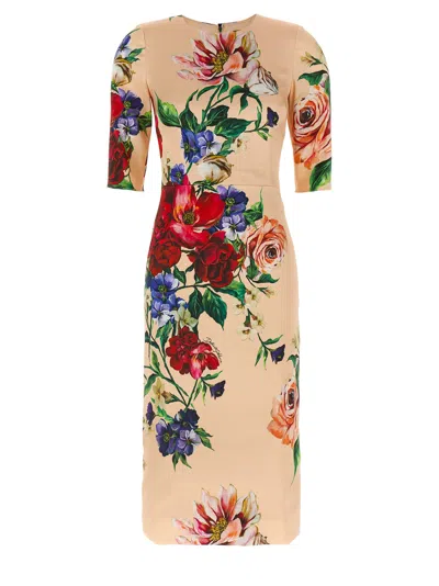 Dolce & Gabbana Midi Dress With Floral Print In Multi