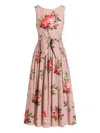 Dolce & Gabbana Abito Midi In Cotone Rosa Con Stampa Fiori Dolce E Gabbana In Pink