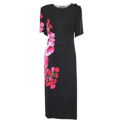 Pre-owned Dolce & Gabbana Floral Dress Size 42 In Black