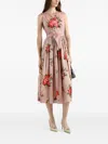 Dolce & Gabbana Women Pink Dress With Floral Print And Waist Knot In Cotton Woman In Pink