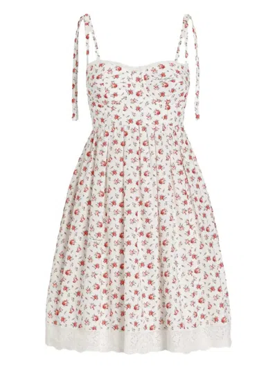 Dolce & Gabbana Lace-trimmed Floral-print Cotton-blend Poplin Bustier Mini Dress In Multi