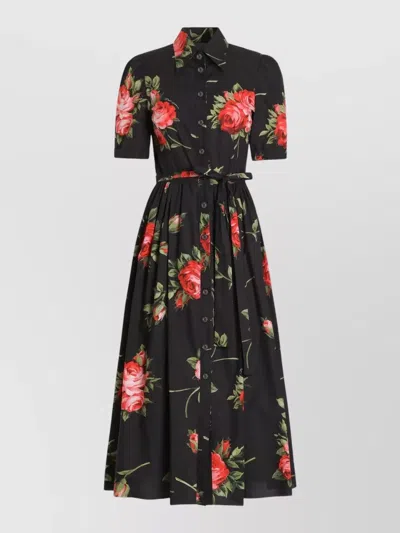 DOLCE & GABBANA FLORAL DRESS WITH WAIST TIE AND SHORT SLEEVES