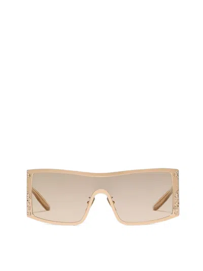Dolce & Gabbana Floral-embellished Oversized Sunglasses In Gold