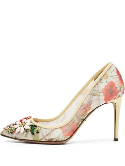 Pre-owned Dolce & Gabbana Floral-embellished Pointed-toe Pumps