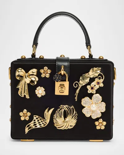 Dolce & Gabbana Floral Embellished Satin Box Top-handle Bag In Black