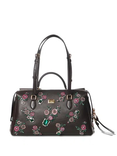 Dolce & Gabbana Floral-embellished Tote Bag In Brown
