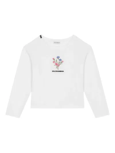 Dolce & Gabbana Floral-embroidered Long-sleeve T-shirt In White
