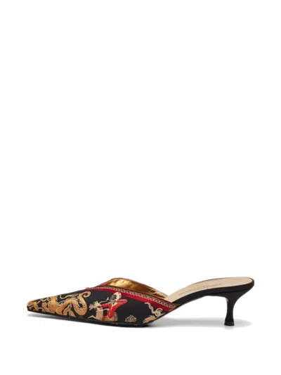 Pre-owned Dolce & Gabbana Floral Embroidered Mules In Black