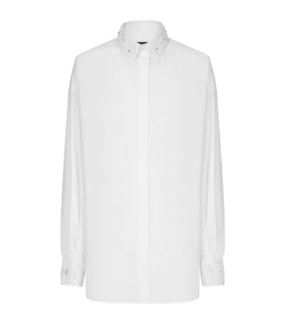 Dolce & Gabbana Long-sleeved Cotton Shirt With Embroidered Collar In White