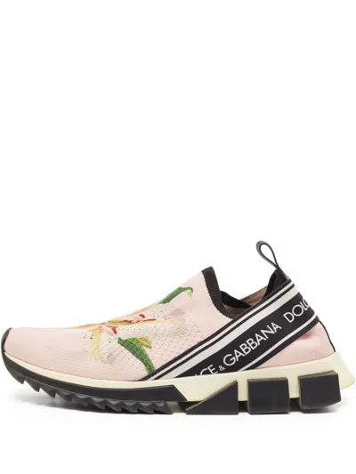 Pre-owned Dolce & Gabbana Floral-embroidered Slip-on Sneakers