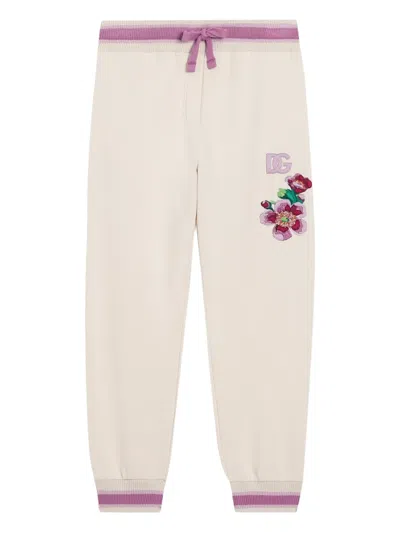 Dolce & Gabbana Kids' Floral-embroidered Track Pants In Neutral