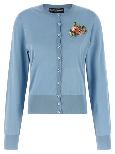 Dolce & Gabbana Floral Embroidery Cardigan Sweaters And Cardigans Light Blue