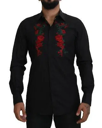 Pre-owned Dolce & Gabbana Floral Embroidery Long Sleeve Shirt - Shirts - Black -size 40