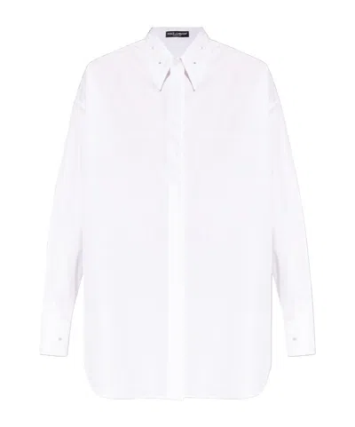 Dolce & Gabbana Floral-embroidery Point-collar Shirt In White