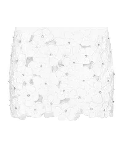 Dolce & Gabbana Floral Embroidery Rhinestone Miniskirt In ホワイト
