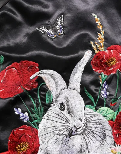 Dolce & Gabbana Floral Embroidery Satin Bomber Jacket In Black