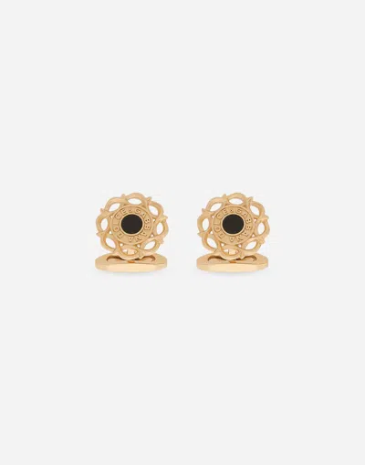 Dolce & Gabbana Floral Enameled Cufflinks In Gold