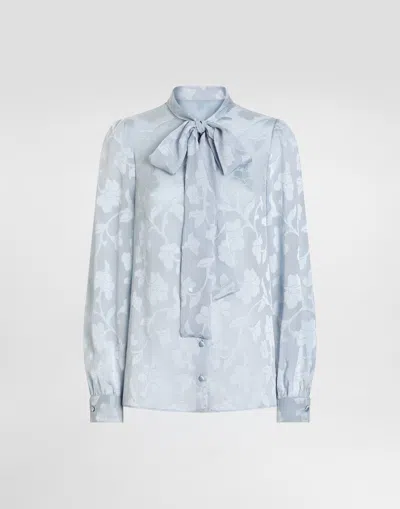 Dolce & Gabbana Floral Fil Coupé Jacquard Chiffon Shirt In Blue