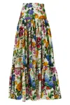 Dolce & Gabbana Multicolor Maxi Skirt With Logo Lettering Detail On The Front And All-over Floral Print In Cotton Wo In Yellow