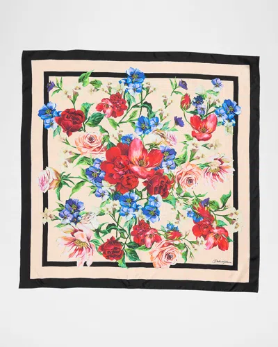 Dolce & Gabbana Floral Foulard Silk Scarf In Bouquet Fiori F.nudo