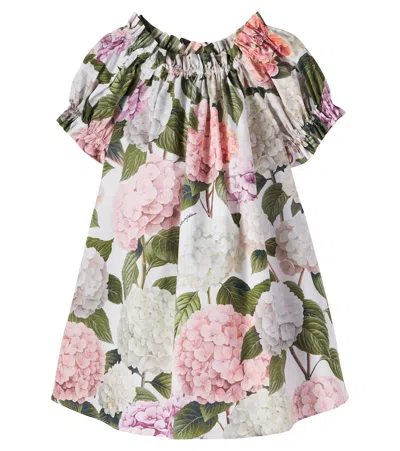 Dolce & Gabbana Kids' Floral Gathered Cotton Dress In Multi
