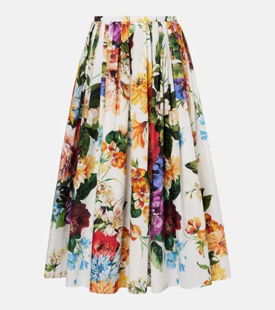 DOLCE & GABBANA FLORAL GATHERED COTTON MIDI SKIRT