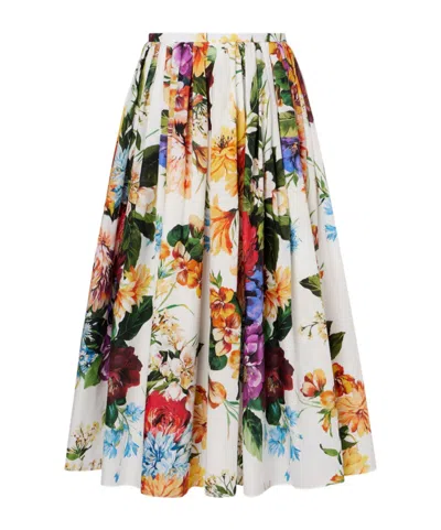 Dolce & Gabbana Floral Gathered Cotton Midi Skirt In Multi