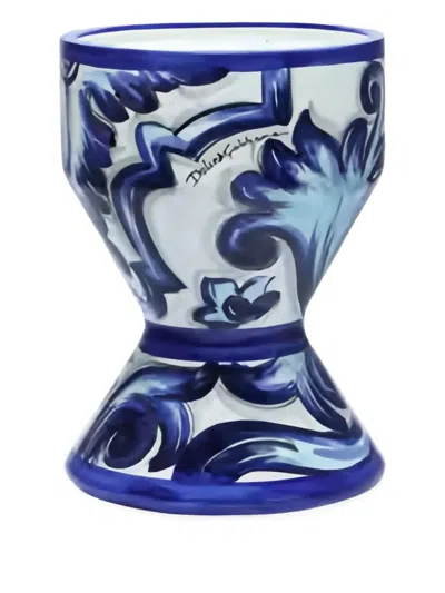 Dolce & Gabbana Floral Geometric Ceramic Vase In Blue