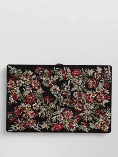 Dolce & Gabbana Floral Gold Frame Clutch Evening Bag In Black