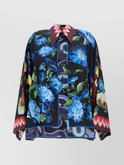 Dolce & Gabbana Black Flower Print Shirt In Multi