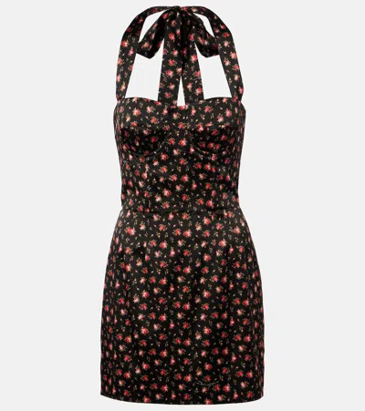 DOLCE & GABBANA FLORAL HALTERNECK SILK-BLEND SATIN MINIDRESS
