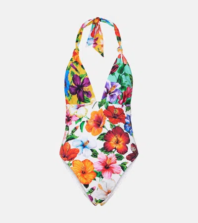 Dolce & Gabbana Floral Halterneck Swimsuit In Multi