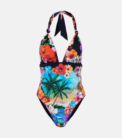 Dolce & Gabbana Floral Halterneck Swimsuit In Multi
