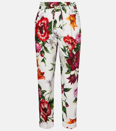 DOLCE & GABBANA FLORAL HIGH-RISE COTTON STRAIGHT PANTS
