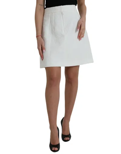 Dolce & Gabbana Floral High Waist Brocade Mini Skirt In White