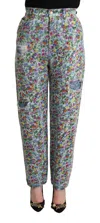 Dolce & Gabbana Blue Floral Print High Waist Denim Tapered Jeans In Blue