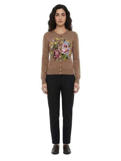 Dolce & Gabbana Floral Jacquard Cardigan In Beige