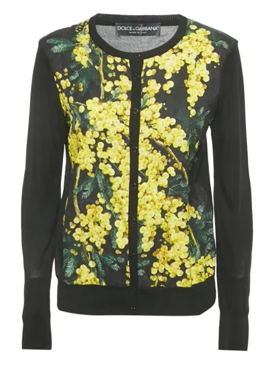 Pre-owned Dolce & Gabbana Floral-jacquard Cardigan In Black