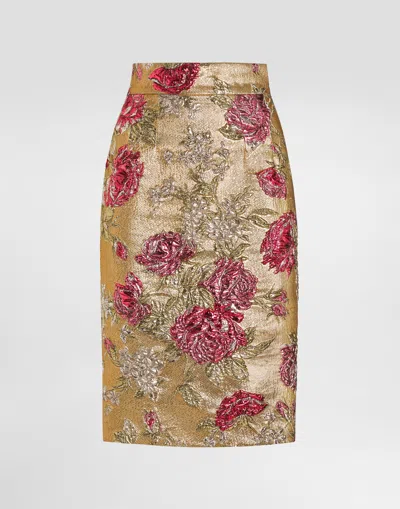 Dolce & Gabbana Floral Jacquard Fitted Skirt In Multi