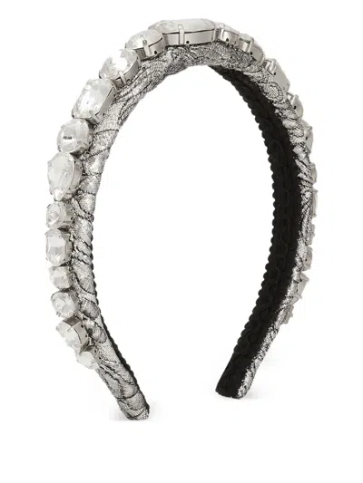 Dolce & Gabbana Floral Jacquard Headband In Silver