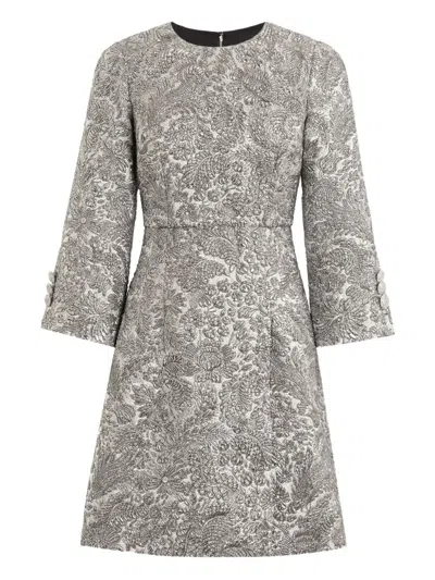 Dolce & Gabbana Floral-jacquard Lamé Mini Dress In Silver