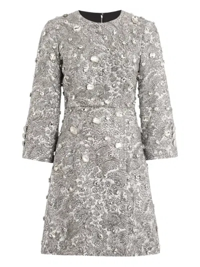 Dolce & Gabbana Floral-jacquard Lamé Mini Dress In Silver