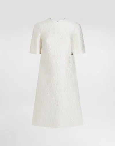 Dolce & Gabbana Brocade Short-sleeve Dress In Ivory