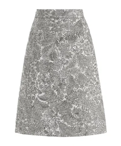 Dolce & Gabbana Floral Jacquard Midi Skirt In Silver